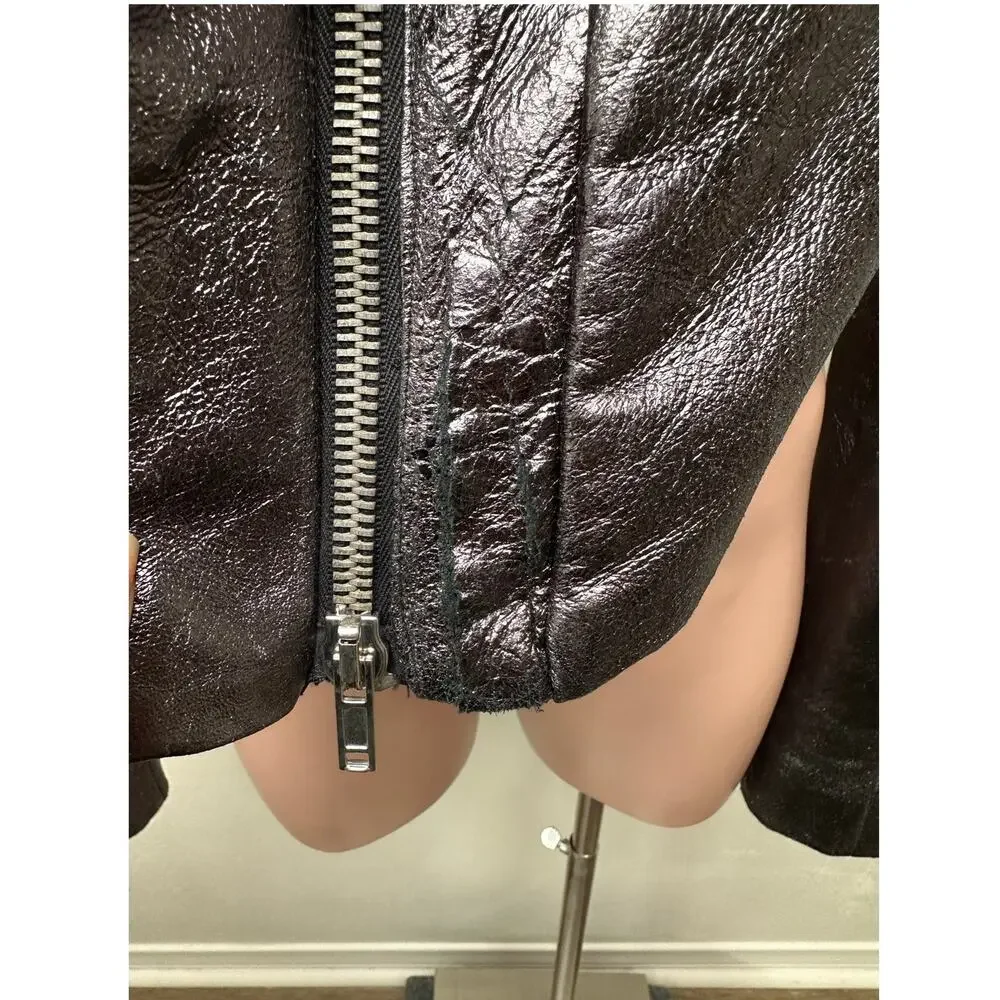 Gareth Pugh gunmetal calf leather cropped jacket women’s 10 draped zip - Picture 4 of 16